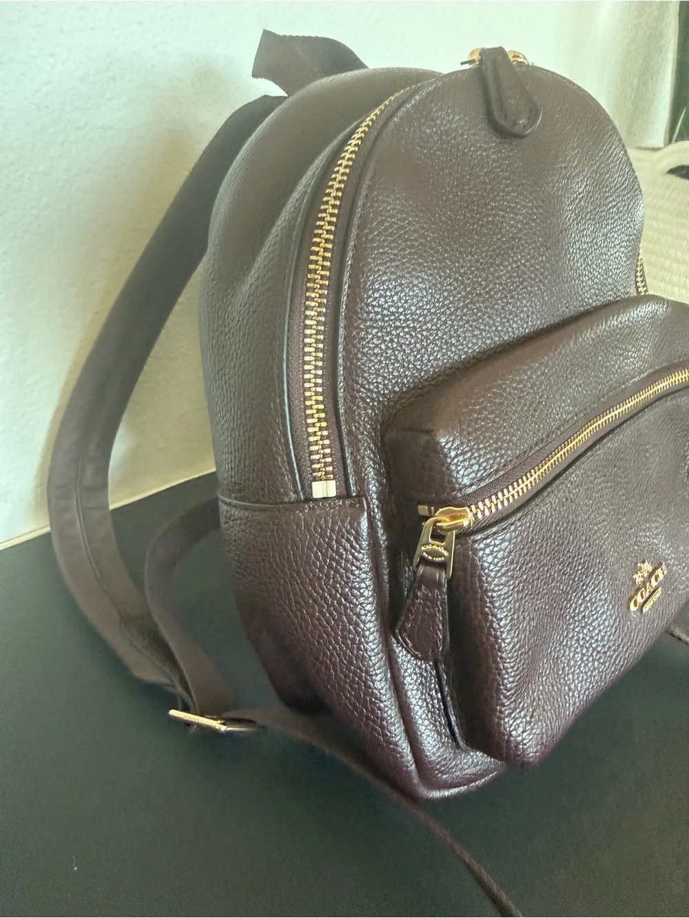Coach Mini Charlie Backpack Burgundy Pebbled Leather Gold Hardware Bag EUC